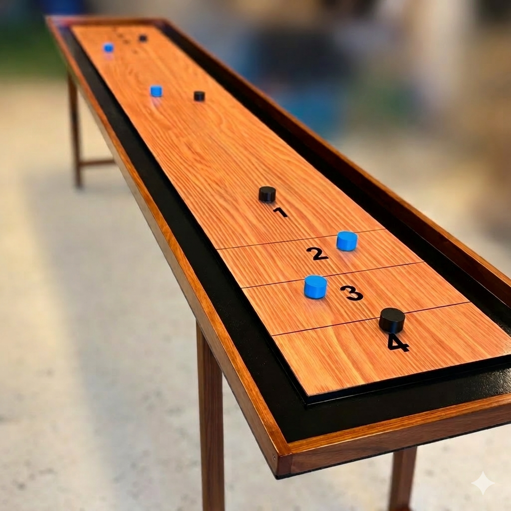 Premium Shuffleboard - i dansk design og med foldbare ben